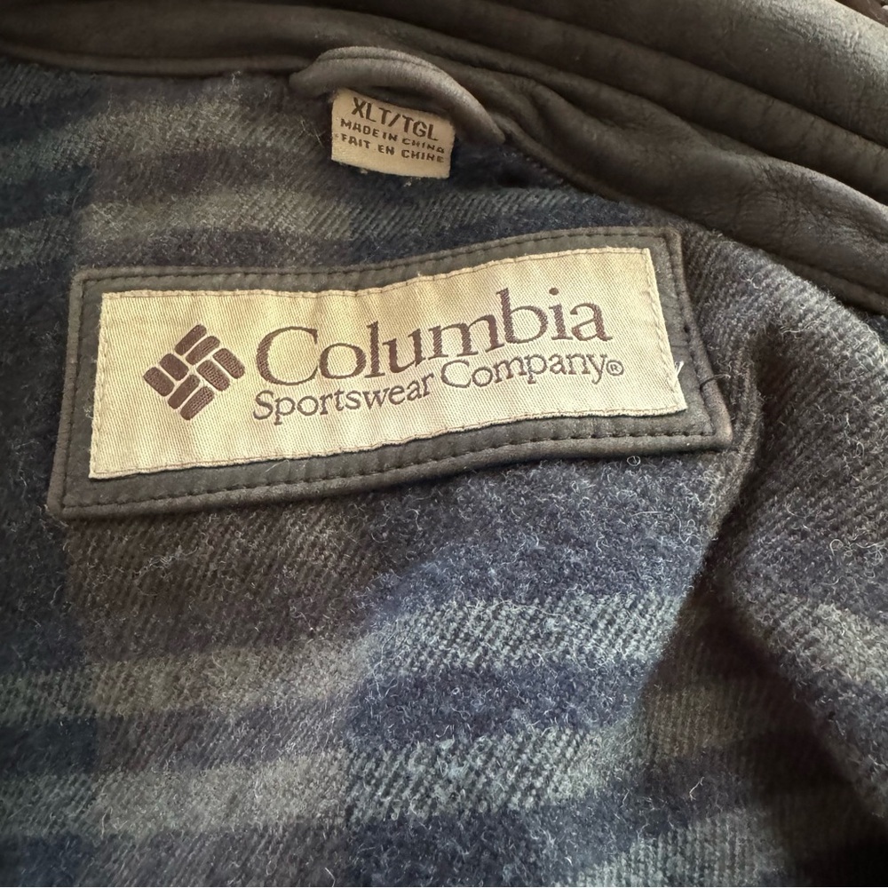 Columbia Mens Vintage Sportswear Brown Leather Flannel Lined Jacket Tall Sz XLT - Picture 10 of 10